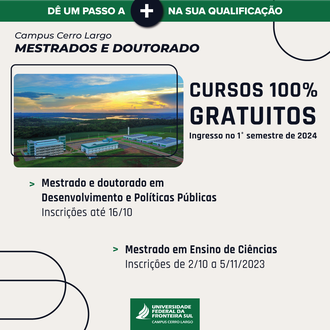 Card com informações sobre seleção para Mestrados e Doutorado