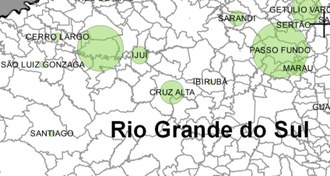 parte de um mapa do rio grande do sul, com destaque para Cerro Largo