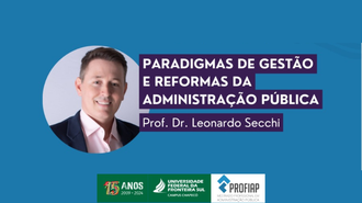 Foto do professor Leonardo Secchi e o título da Aula Magna