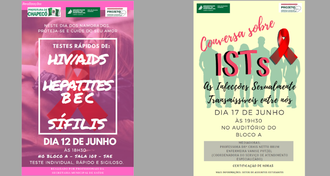 Cartazes dos eventos lado a lado, sobre um fundo cinza