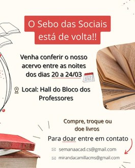 15032023 Acadêmicos promovem Sebo das Sociais de 20 a 24 de março
