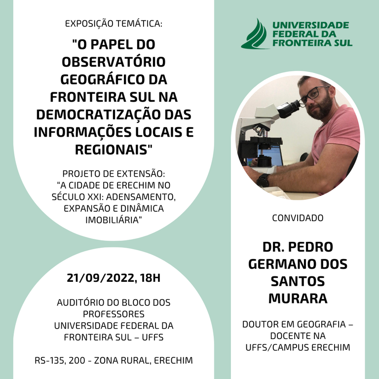 15092022 Observatório Geográfico da Fronteira Sul realiza evento no dia 21 de setembro
