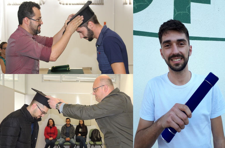 Montagem com fotos das colações de grau dos três irmãos