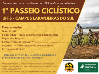 Cartaz contendo o nome e informações sobre o evento. No lado direito a imagem de ciclistas pedalando em estrada de chão.
