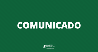 Ilustração com fundo verde contém a palavra "comunicado", em destaque no centro.