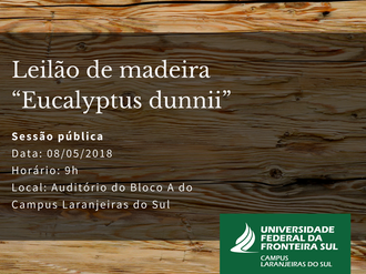 Ao fundo a imagem de madeira e em primeiro plano os dados sobre, data, horário e local da sessão pública do leilão