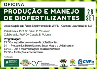 Na imagem o cartaz do evento, contendo no topo nome e data da oficina. No centro da imagem estão dispostas informações sobre local de realização, nome dos palestrantes, programação e na parte inferior o logo dos apoiadores.