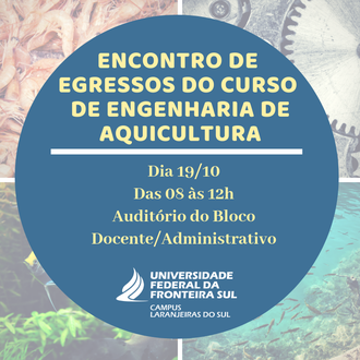 Na imagem as informações sobre o evento (título, data, local e horário) sobrepostas sobre quatro imagens que ilustram camarões, peixes, fundo do mar e engrenagens.
