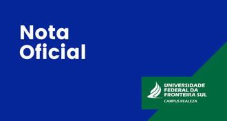 imagem com fundo azul escuro e escrito do lado esquerdo Nota oficial. Na ponta direita de baixo da imagem um detalhe em verde com a logomarca da UFFS