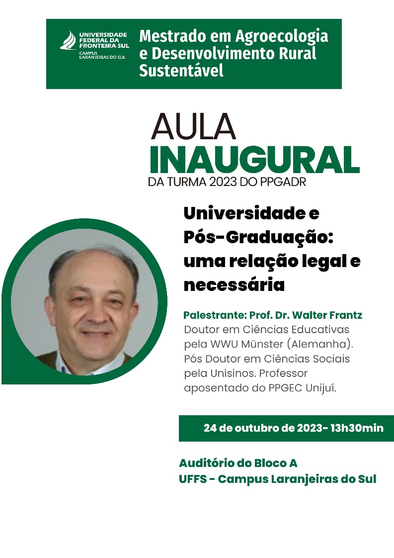 Aula Inaugural da Turma 2023 do Mestrado em Agroecologia e Desenvolvimento Rural Sustentável