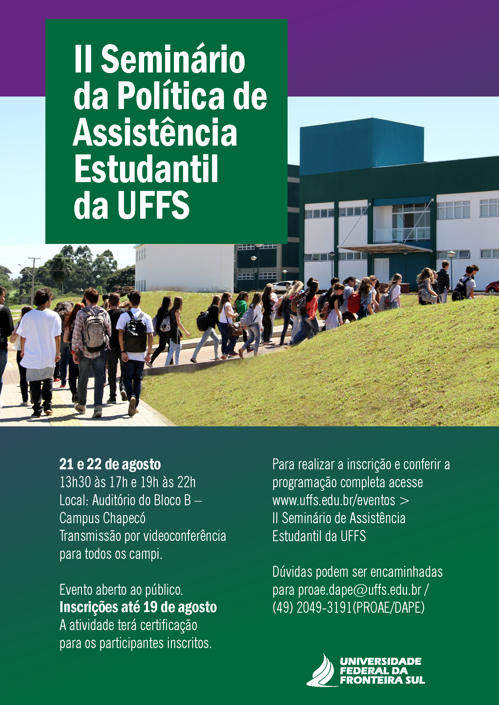 Cartaz com informações sobre evento  de assistência estudantil
