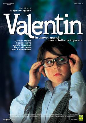 Cartaz do filme Valentin - uma criança segurando o óculos de grau, que está em seu rosto