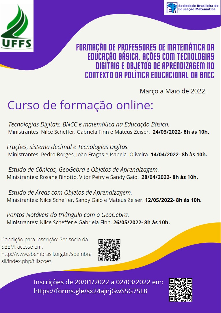 Curso de Extensão - Formação On line : Formação de Professores de Matemática da Educação Básica, ações com Tecnologias Digitais e Objetos de Aprendizagem no contexto da Política Educacional da BNCC