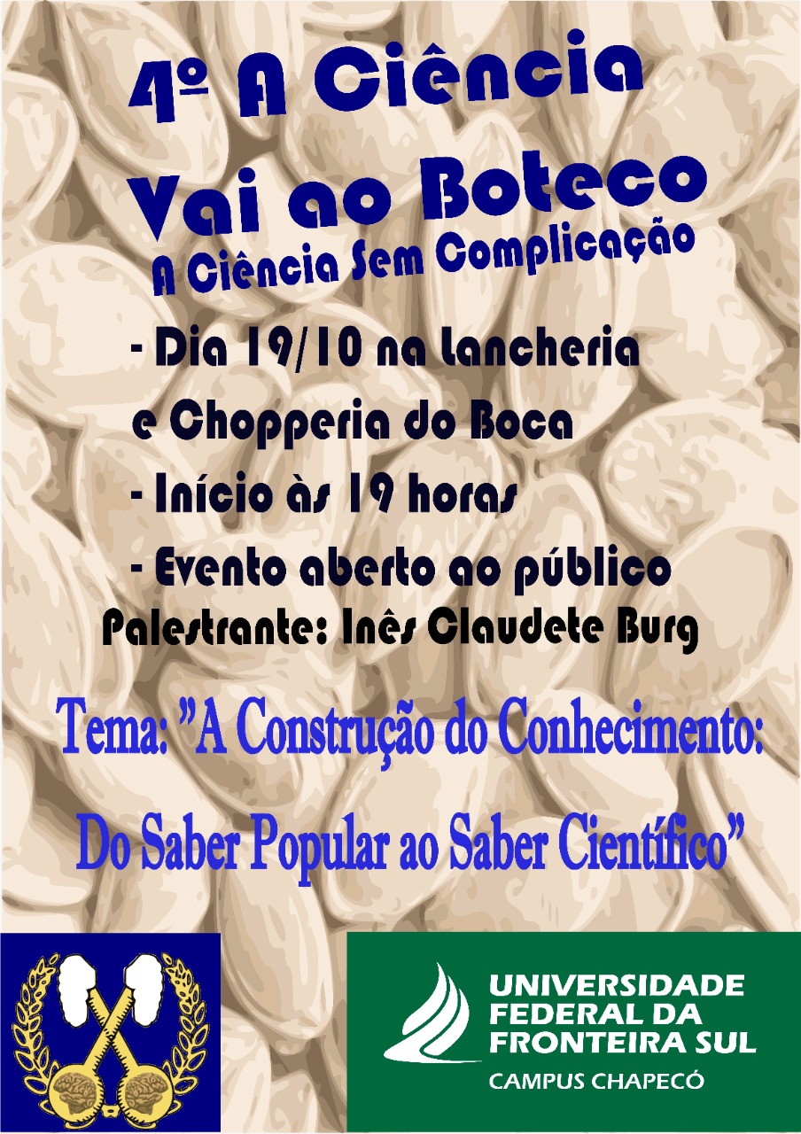Cartaz com informações sobre evento Ciência vai ao Boteco