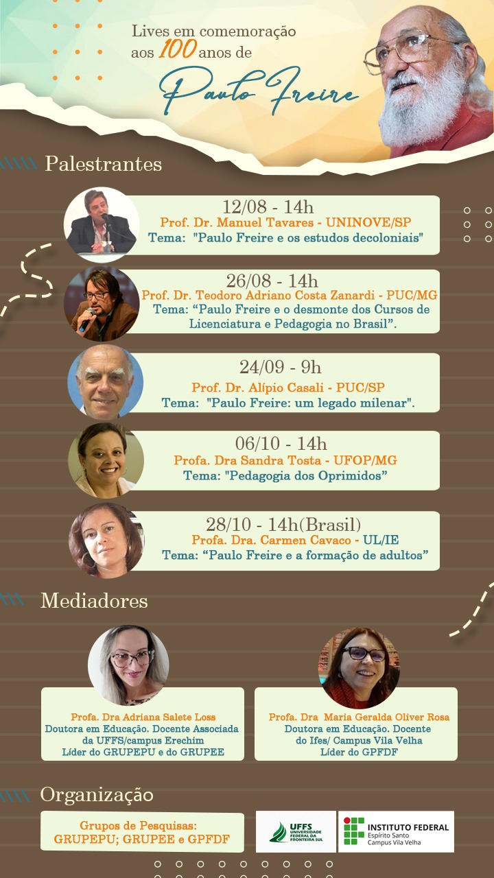 Grupos de pesquisas promovem lives sobre Paulo Freire