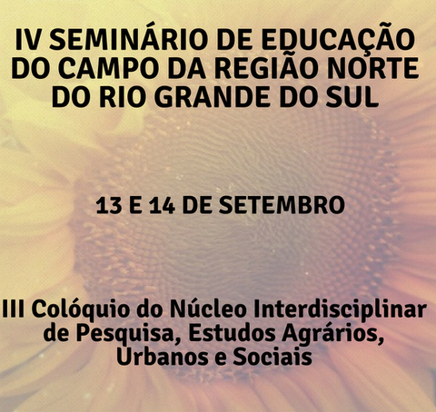 Ilustração com uma foto de um girassol ao fundo e os nomes dos eventos em preto
