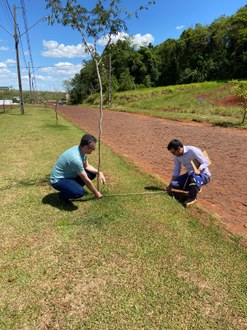 foto de dois homens abaixados fazendo uma medição numa estrada