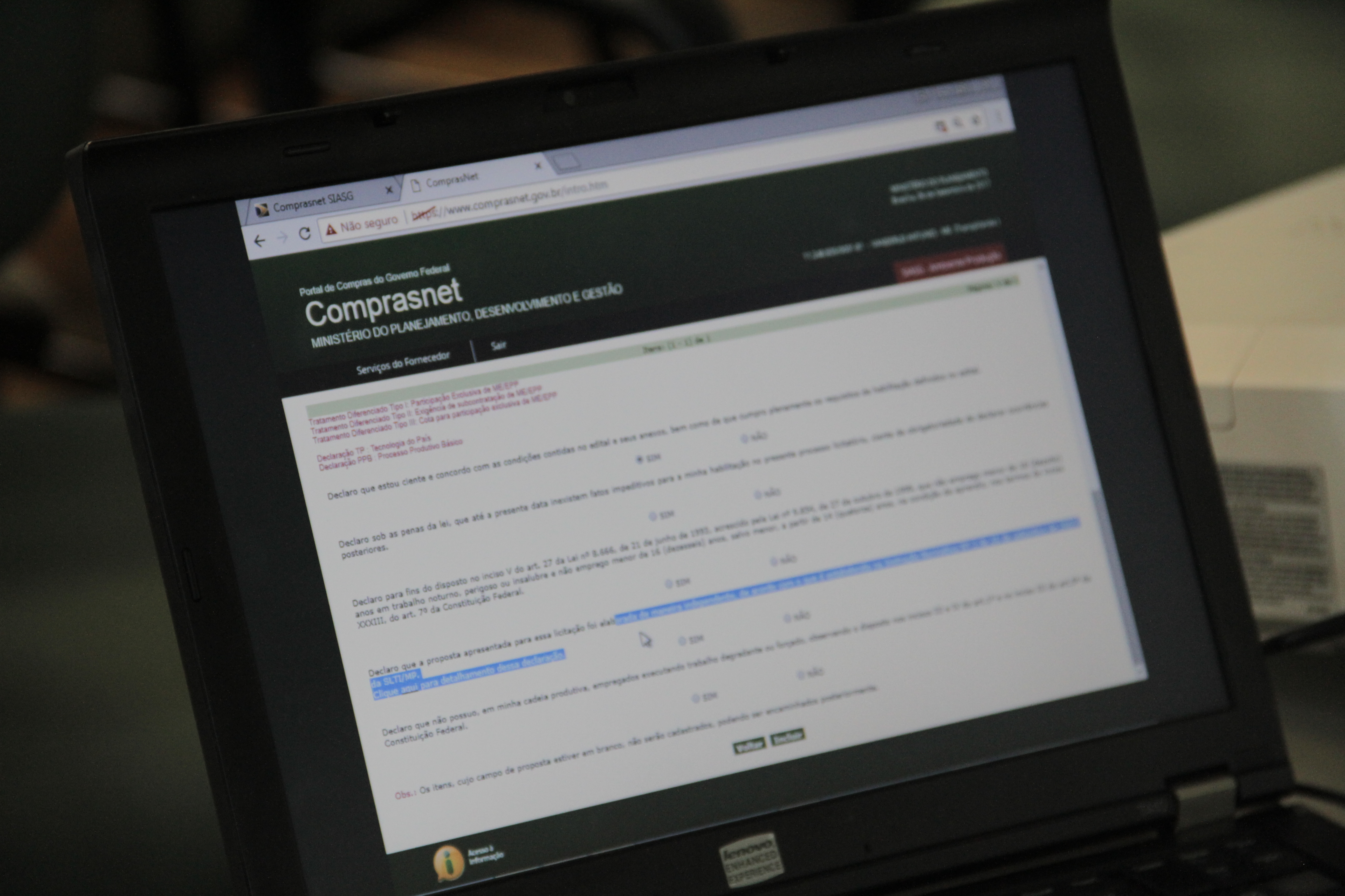 Alt: print de uma tela do site compras.net.gov.br
