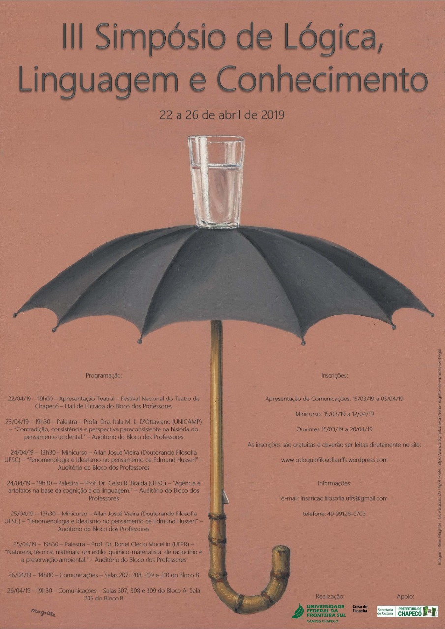 Cartaz com infemações sobre evento III Simpósio de Lógica, Linguagem e Conhecimento