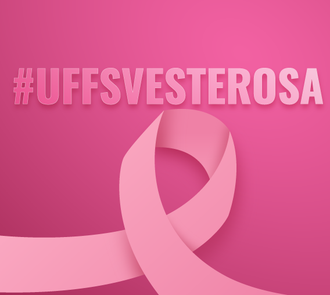 imagem com fundo rosa e um laço também rosa. Está escrito: UFFS veste rosa